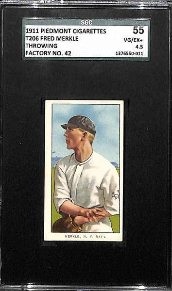1911 T206 Fred Merkle - Throwing - Piedmont Back - SGC 55 (4.5) - Factory No. 42